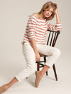 New Harbour Pink/ Tan Stripe Relaxed Fit Boat Neck Breton Top
