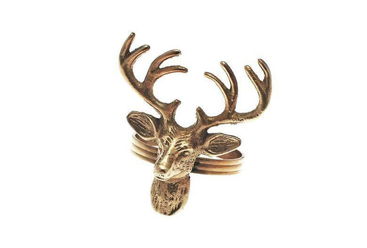 Stags head napkin ring pale gold - RUTHERFORD & Co