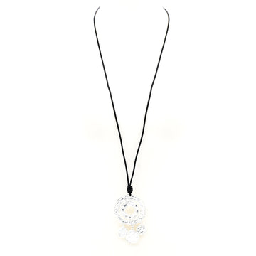 Large beaten disc with small disc droppers on long leather necklace