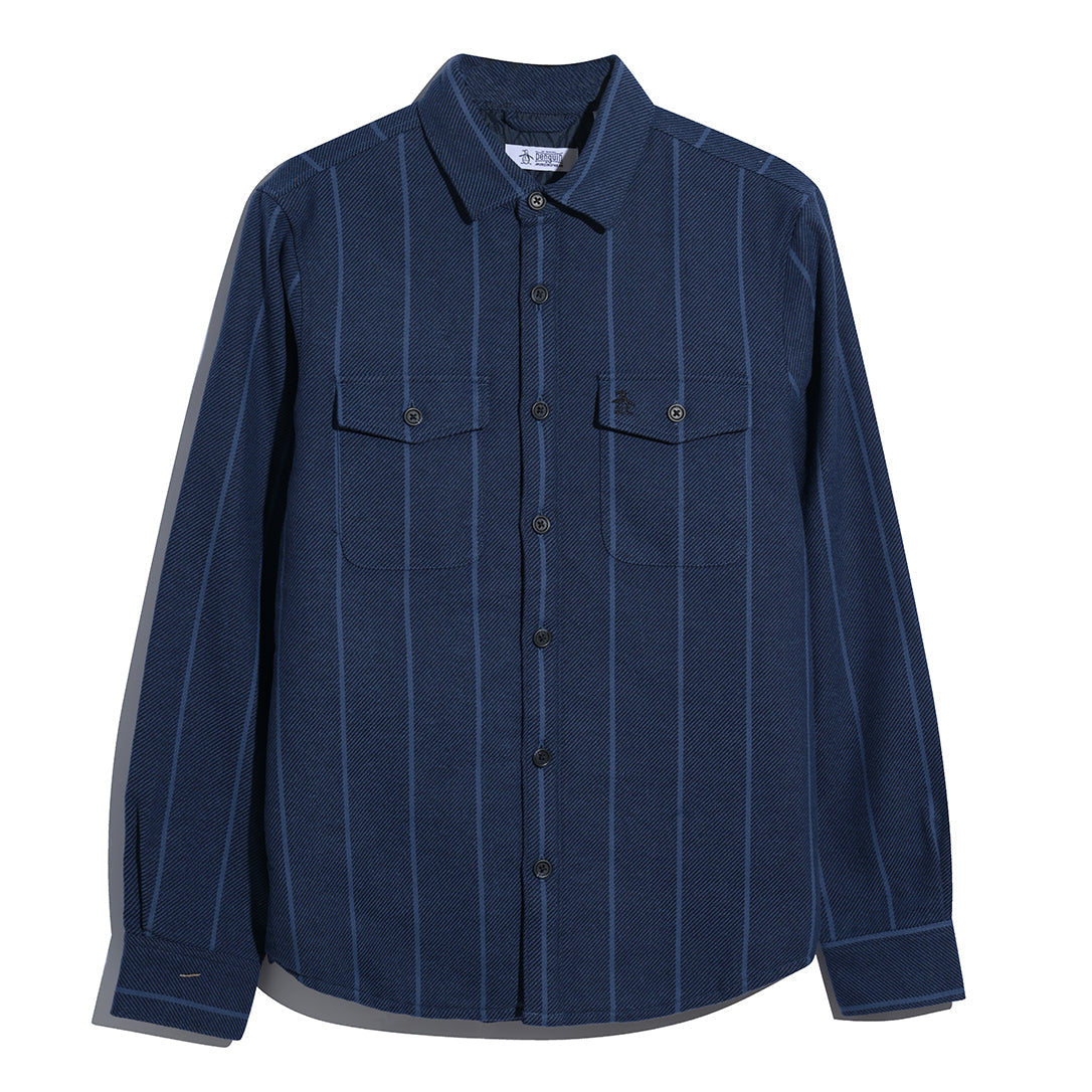 Striped Shirt Jacket In Dark Sapphire