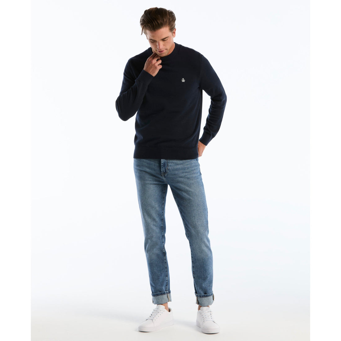 Cotton Crew Neck Sweater In Dark Sapphire