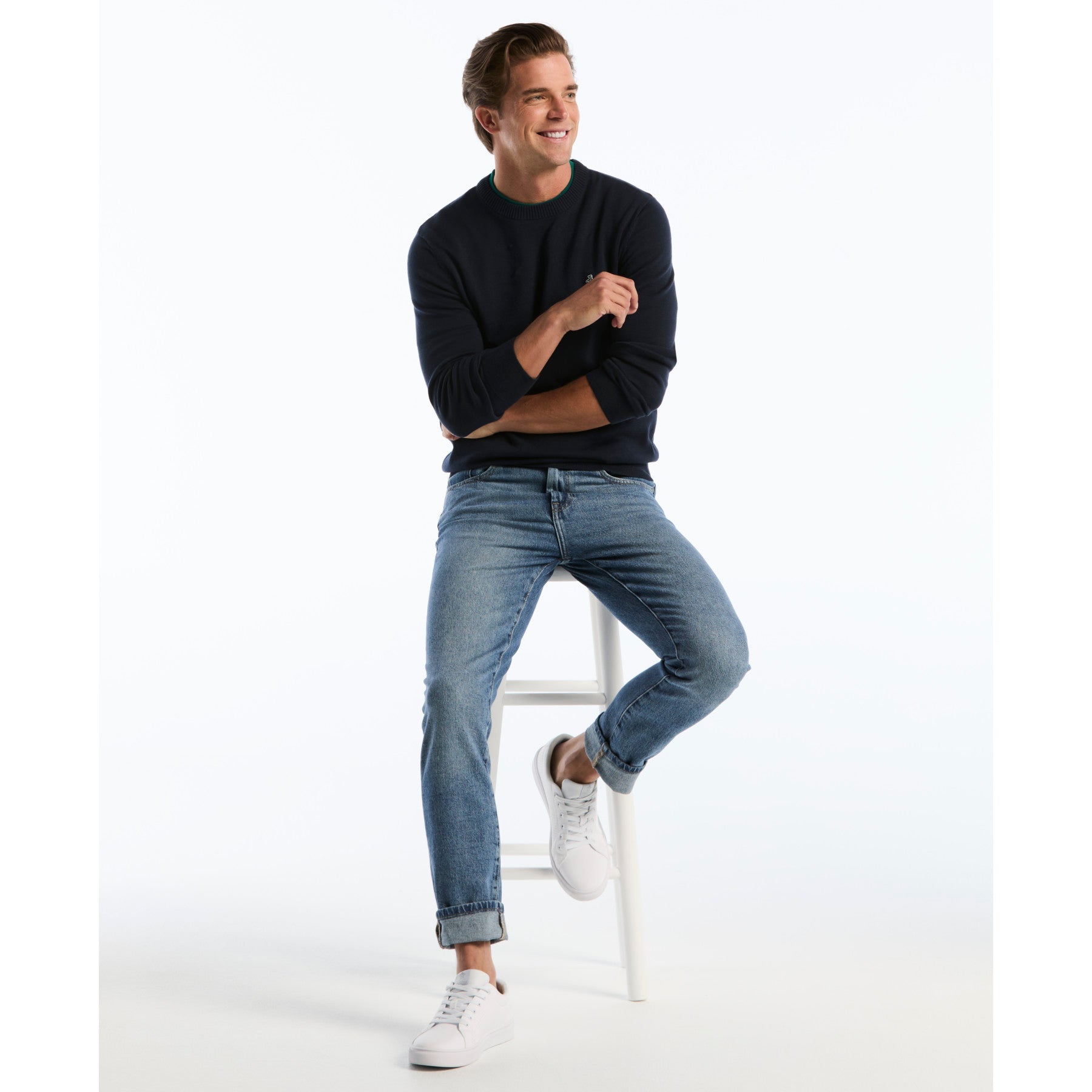Cotton Crew Neck Sweater In Dark Sapphire