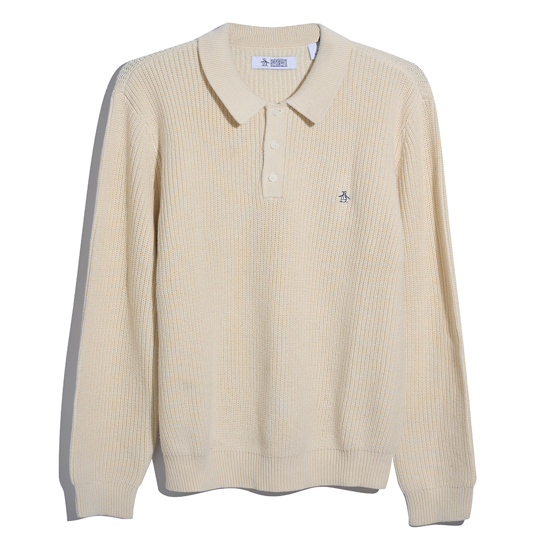 Half Cardigan Long Sleeve Sweater Polo In Birch