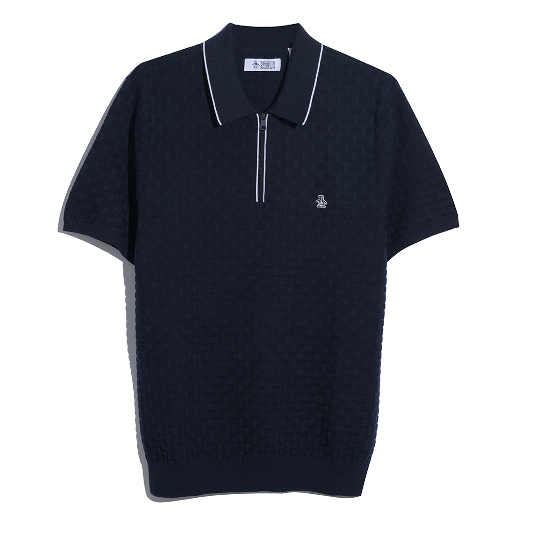 Links Stitch Quarter Zip Sweater Polo In Dark Sapphire