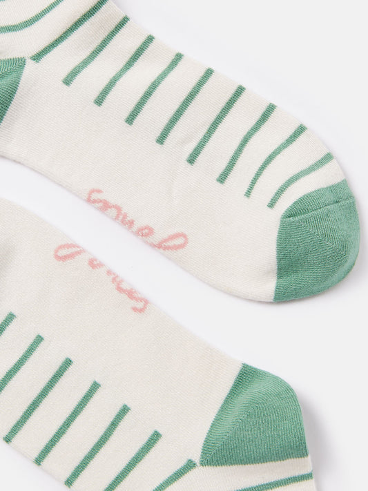 Embroidered Green/White Ankle Socks