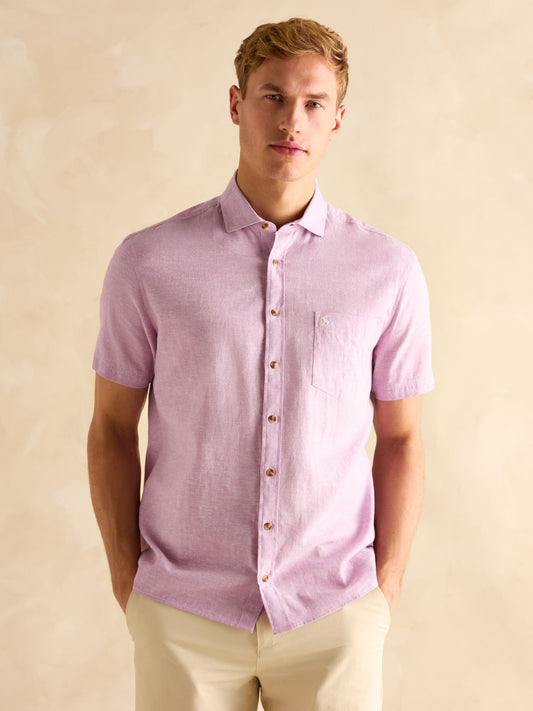 Linen Blend Violet Purple Short Sleeve Shirt