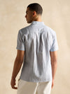 Linen Blend Blue Stripe Short Sleeve Shirt