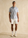 Linen Blend Blue Stripe Short Sleeve Shirt