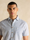 Linen Blend Blue Stripe Short Sleeve Shirt