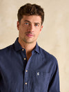 Linen Blend Navy Long Sleeve Shirt