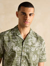 Cotton Slub Khaki Green Short Sleeve Shirt