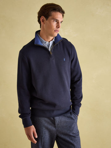 Alistair Navy Quarter Zip Cotton Sweatshirt