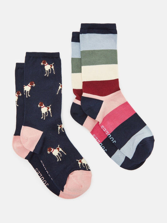 Everyday Navy/Pink Pack of Two Socks