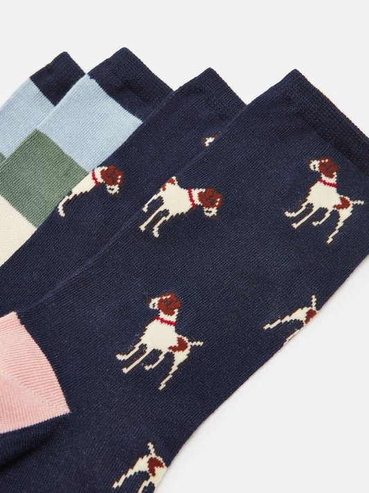 Everyday Navy/Pink Pack of Two Socks