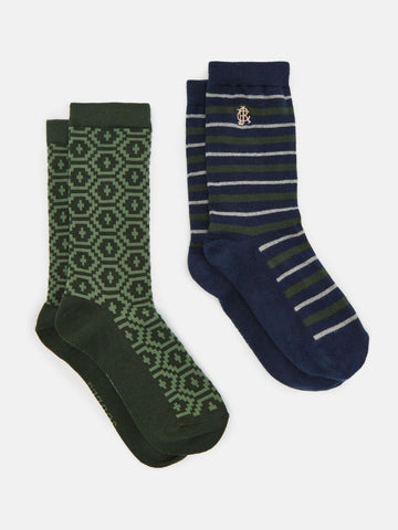 Kingsbury Navy/Khaki Pack of Two Socks