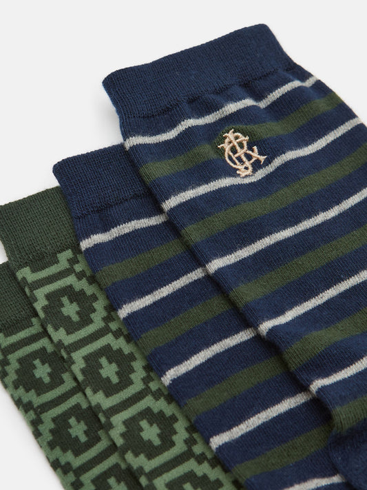 Kingsbury Navy/Khaki Pack of Two Socks