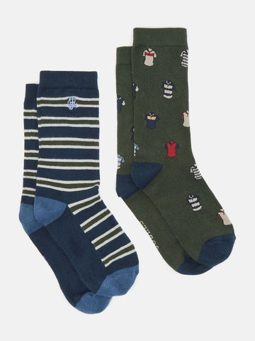 Kingsbury Green/Navy Pack of Two Socks