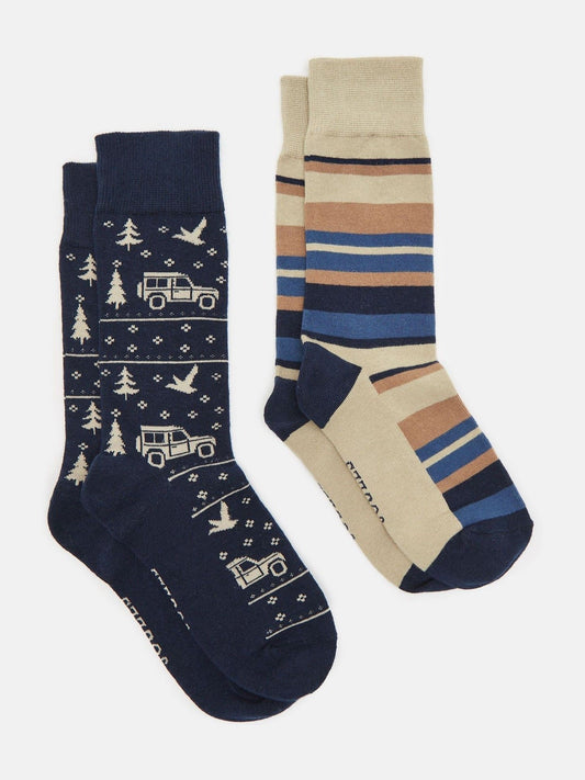 Kingsbury Navy/Oatmeal Pack of Two Socks