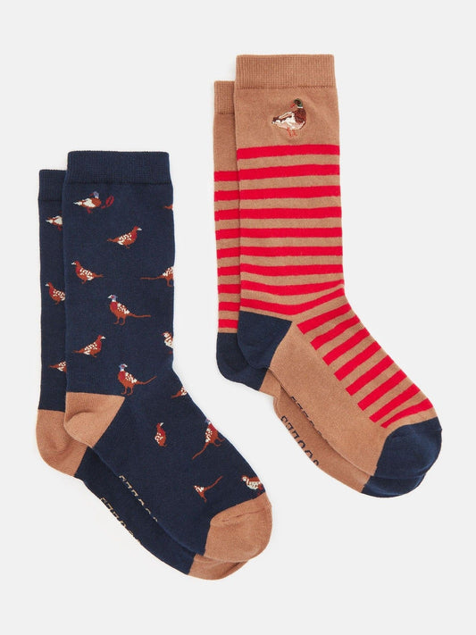 Kingsbury Tan/Navy Pack of Two Socks