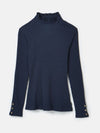 Amy Navy Ribbed Long Sleeve High Neck Jersey Top