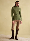 Amy Green Ribbed Long Sleeve High Neck Jersey Top