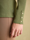 Amy Green Ribbed Long Sleeve High Neck Jersey Top