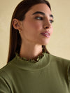 Amy Green Ribbed Long Sleeve High Neck Jersey Top