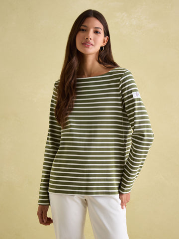 New Harbour Green stripe Boat Neck Breton Top