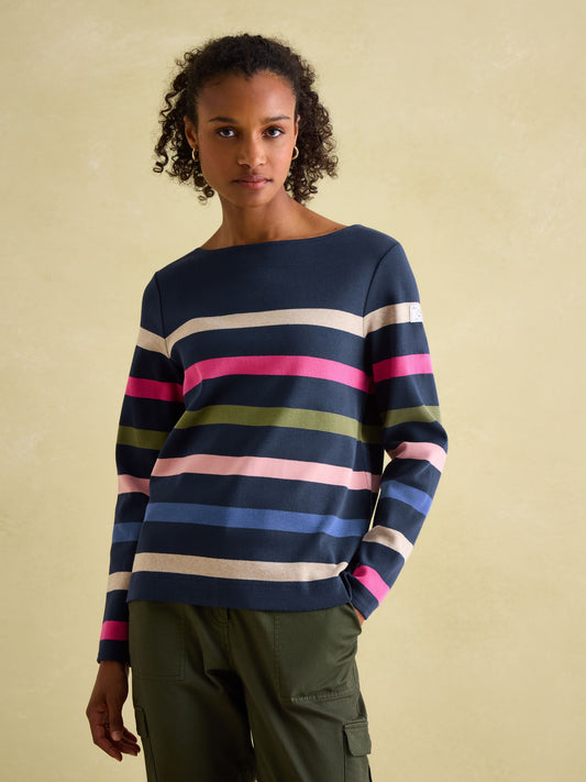 New Harbour Navy multi Boat Neck Breton Top