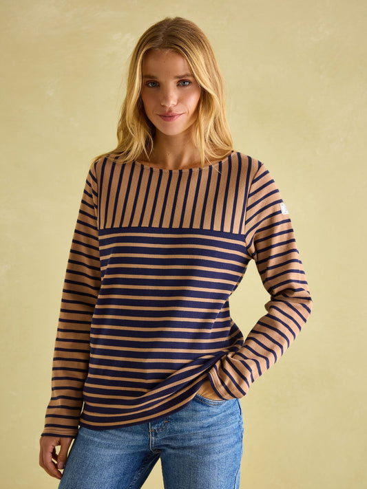 New Harbour Tan/Navy Boat Neck Breton Top