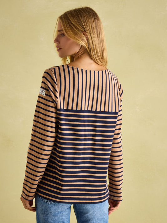 New Harbour Tan/Navy Boat Neck Breton Top