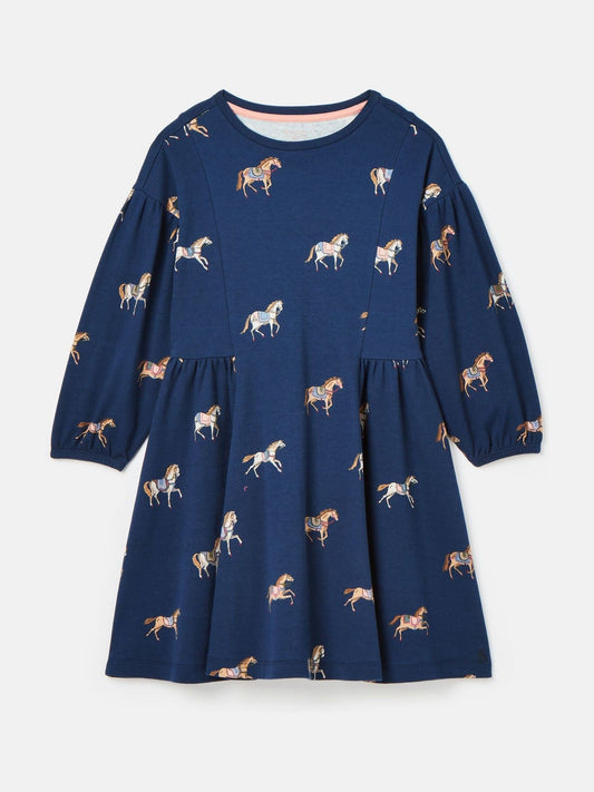 Aubrey Navy Horse Print Jersey Dress