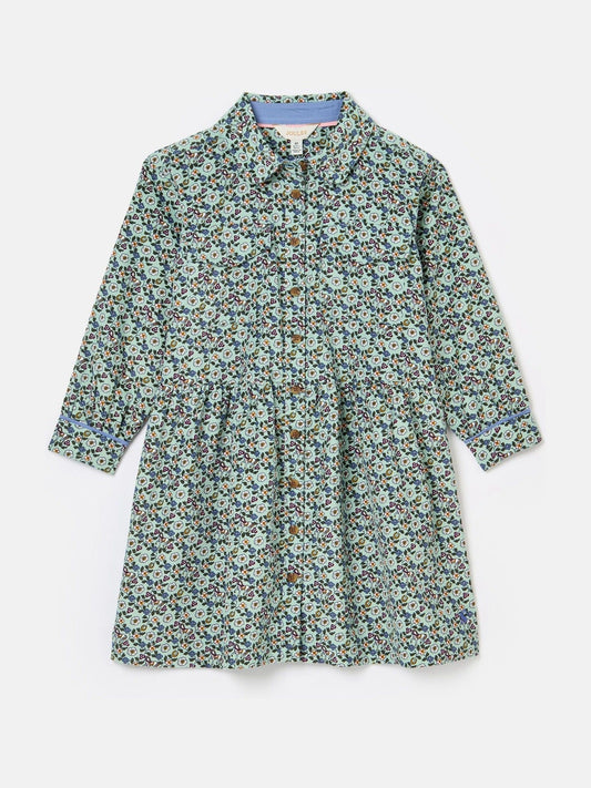 Elodie Blue Ditsy Print Corduroy Shirt Dress