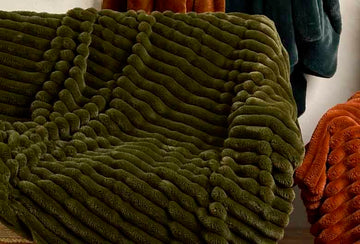 Ribbed faux fur throw olive