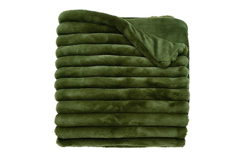 Ribbed faux fur throw olive