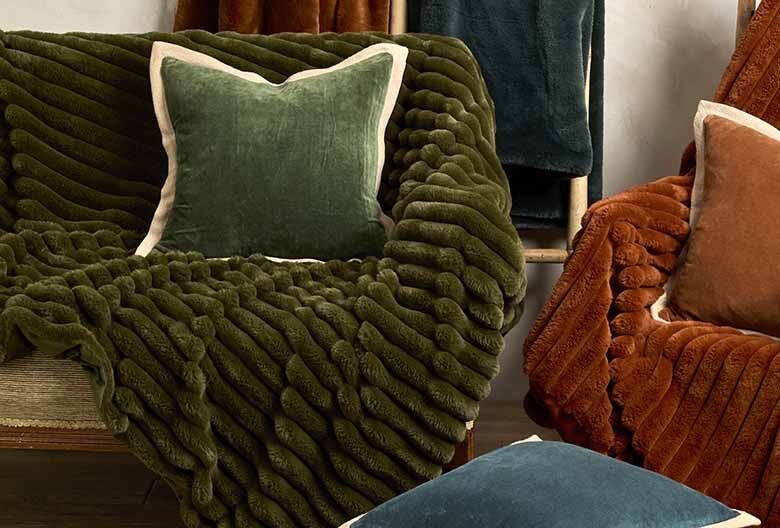 Ribbed faux fur throw olive