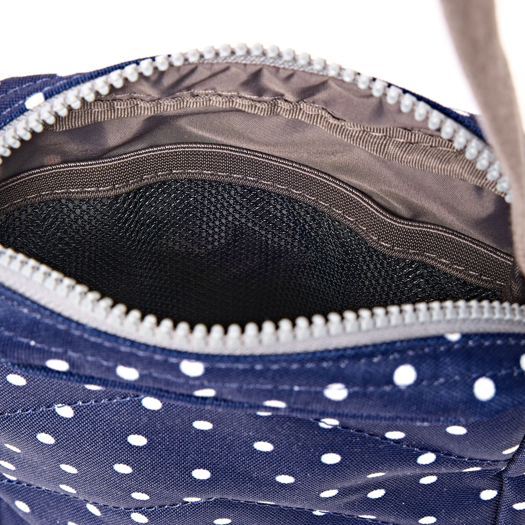 Bond Pocket Crossbody Bag in Navy Polka Dot