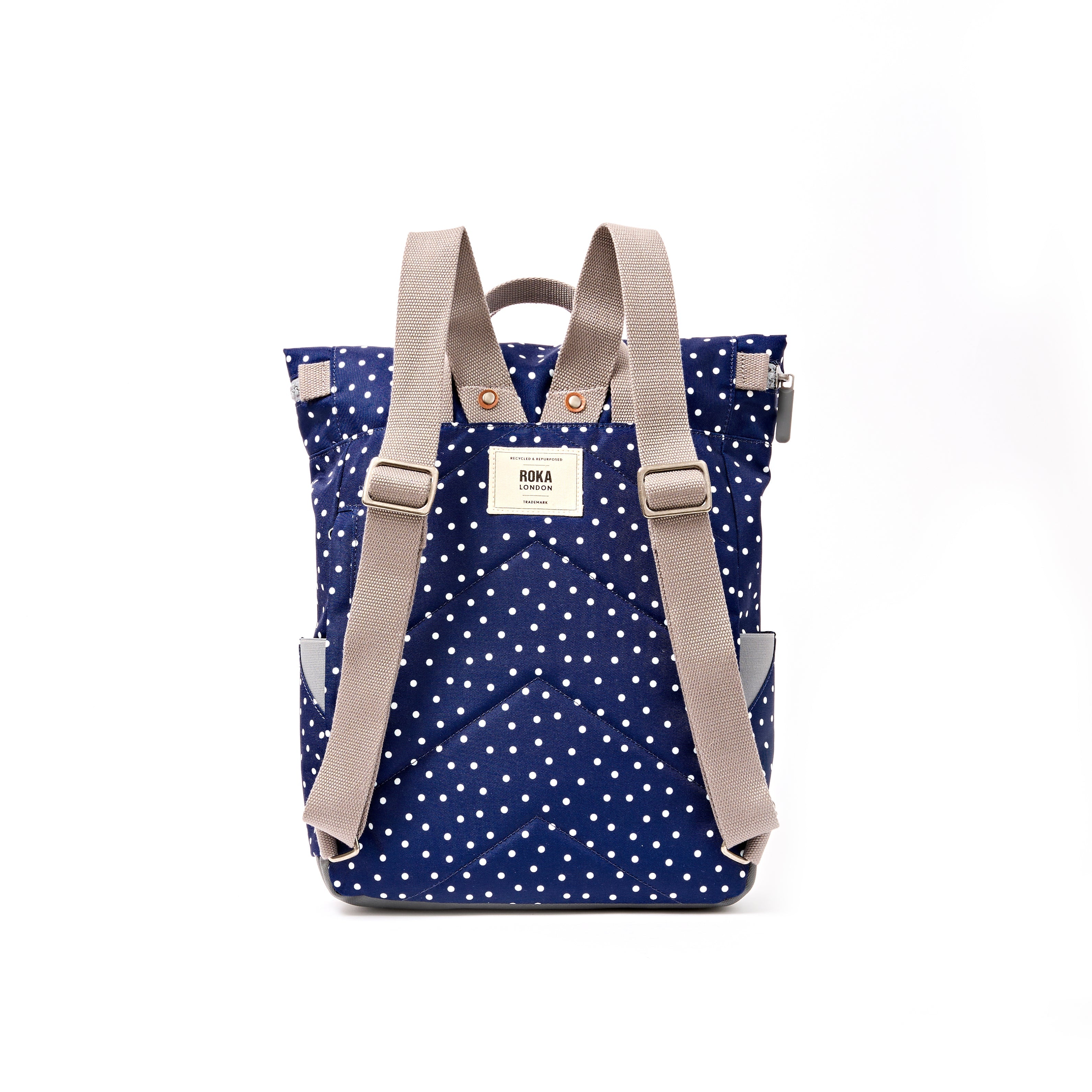 Canfield Roll Top Backpack in Navy Polka Dot