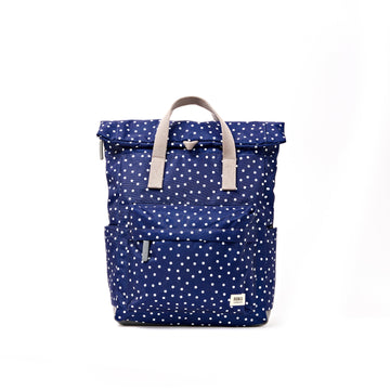Canfield Roll Top Backpack in Navy Polka Dot