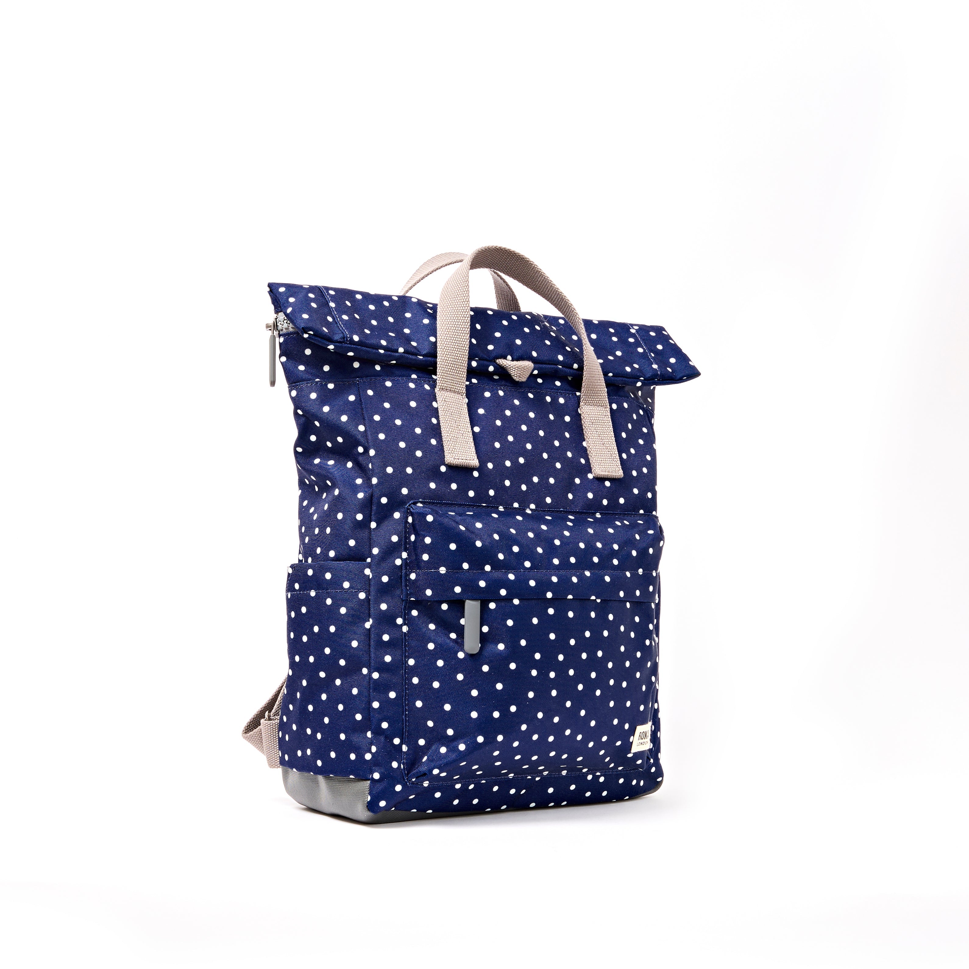 Canfield Roll Top Backpack in Navy Polka Dot
