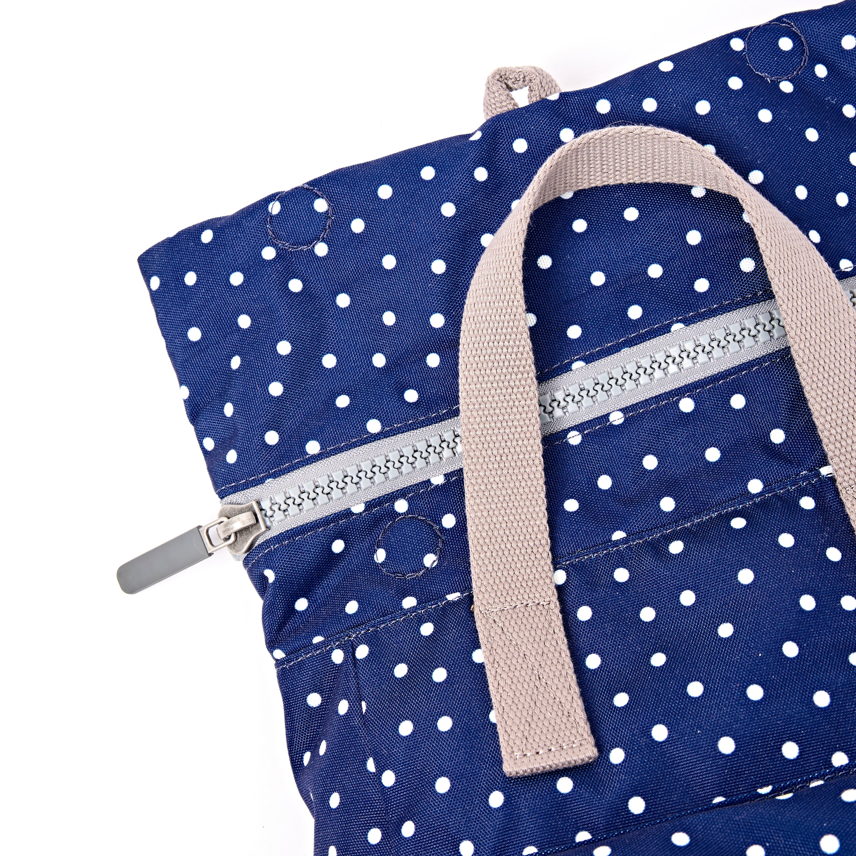 Canfield Roll Top Backpack in Navy Polka Dot