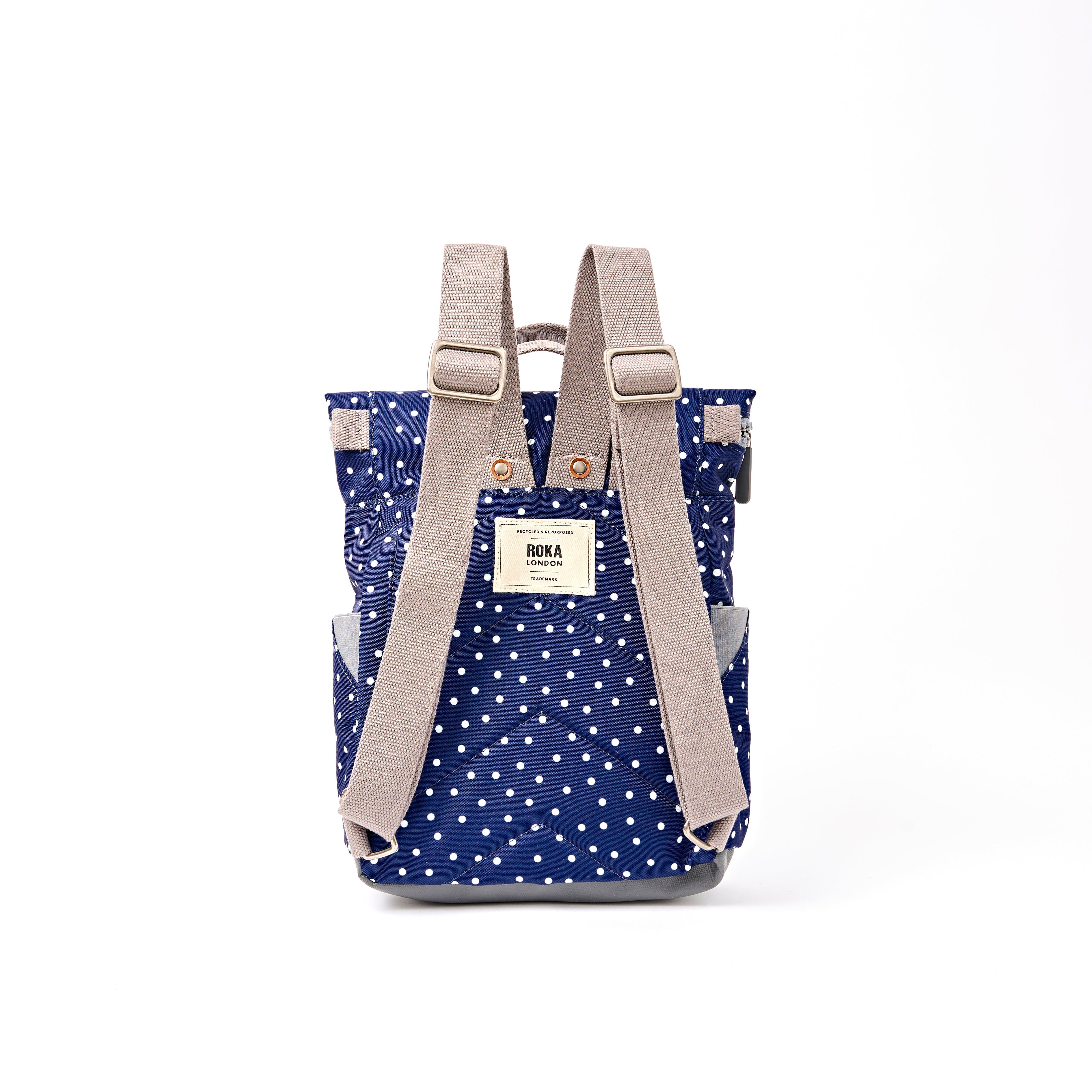 Canfield Roll Top Backpack in Navy Polka Dot