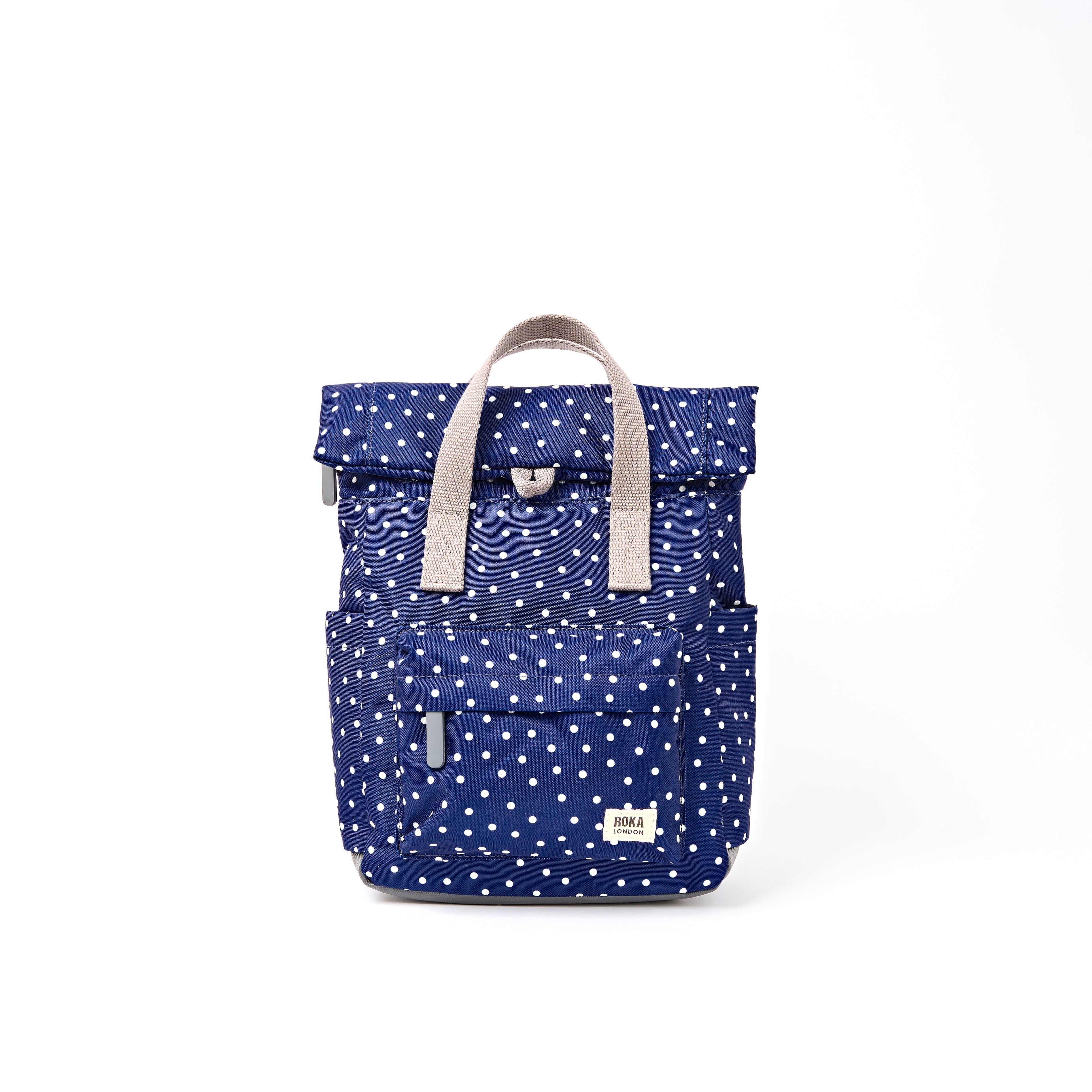 Canfield Roll Top Backpack in Navy Polka Dot