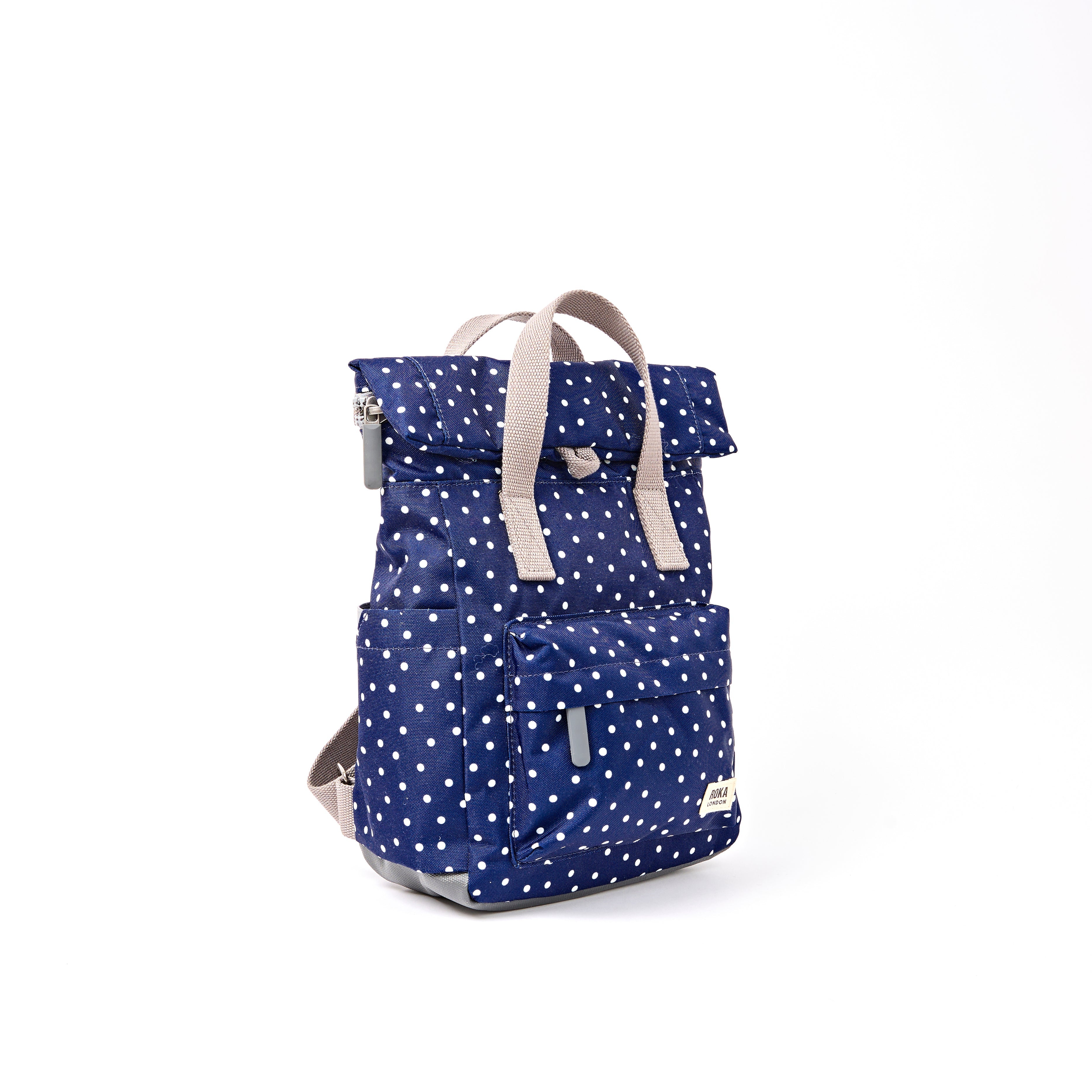 Canfield Roll Top Backpack in Navy Polka Dot