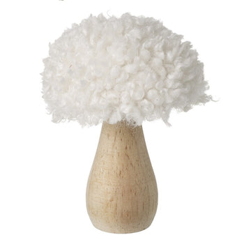 FLUFFY WHITE TOPPED WOODEN MUSHROOM