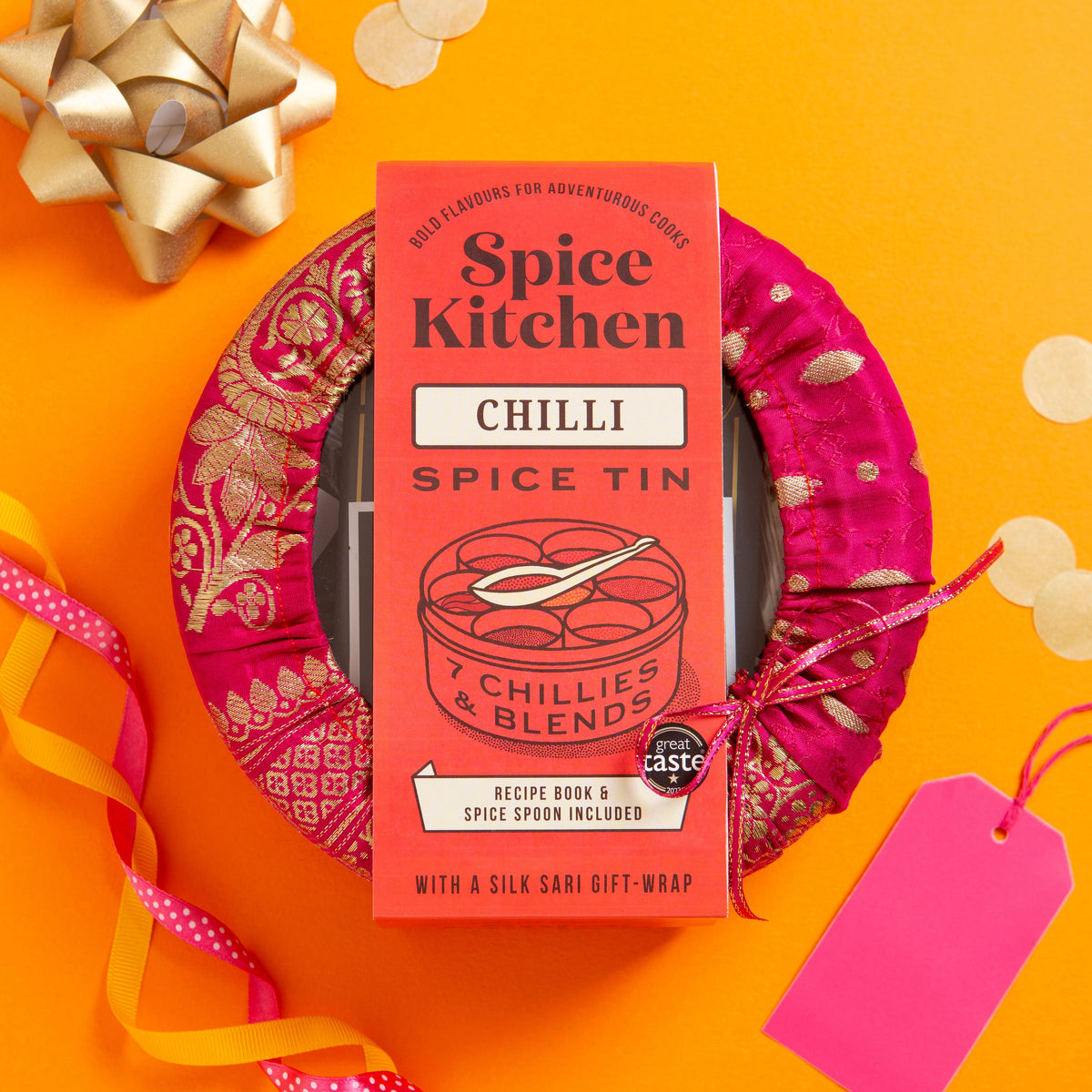 Chilli Spice Tin with 7 Chillies with Silk Sari Wrap