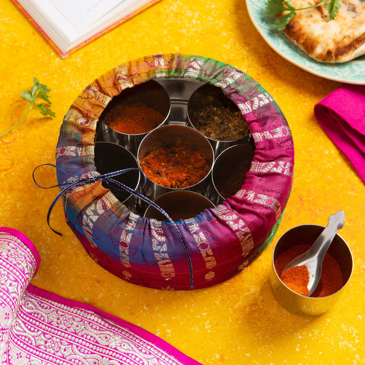 Chilli Spice Tin with 7 Chillies with Silk Sari Wrap