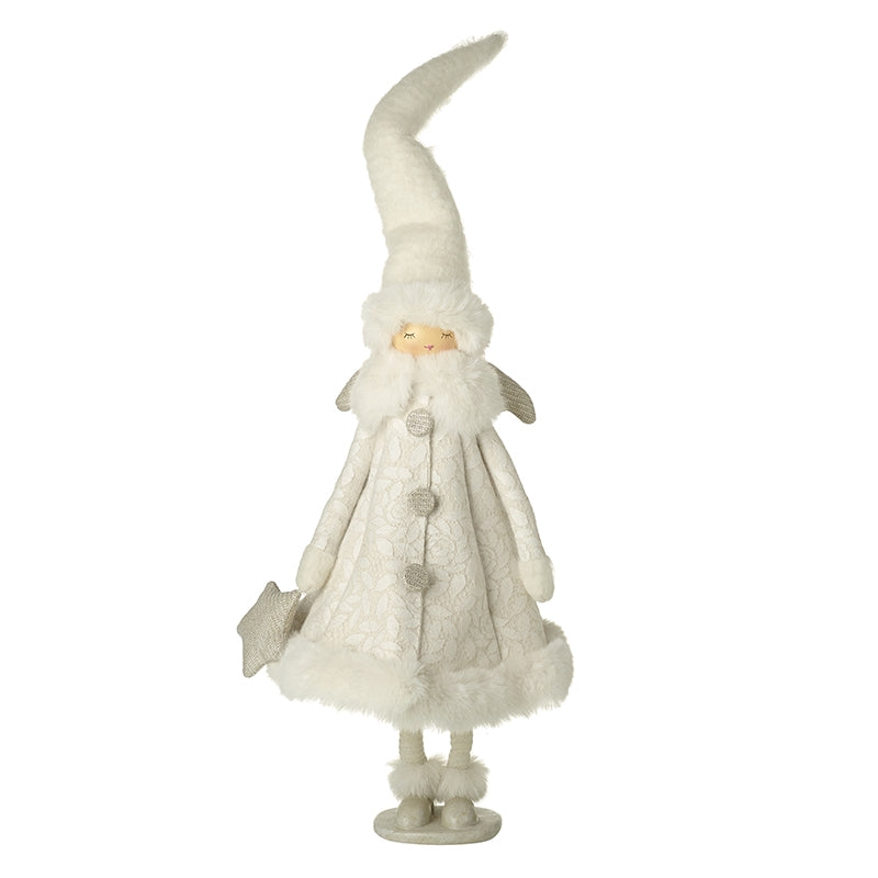 Standing Girl In White Coat & Hat