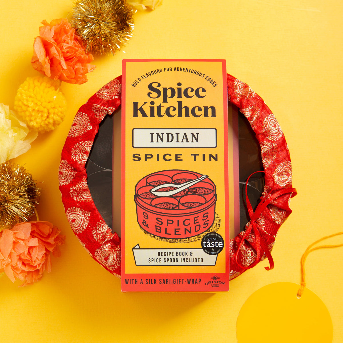 Indian Spice Tin With 9 Spices & Blends with Silk Sari Wrap