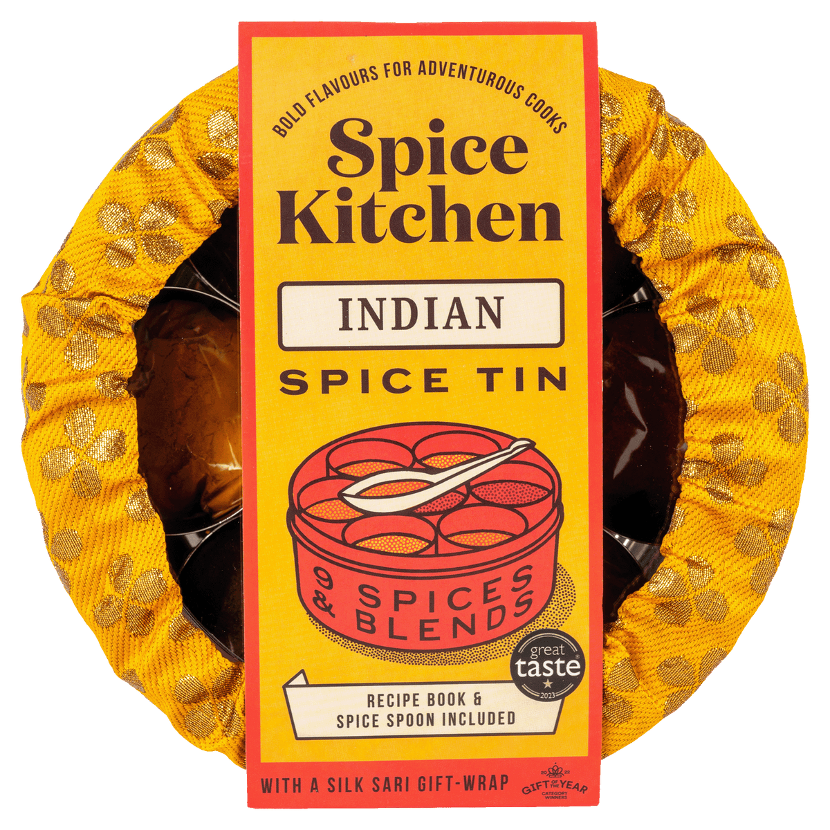 Indian Spice Tin With 9 Spices & Blends with Silk Sari Wrap